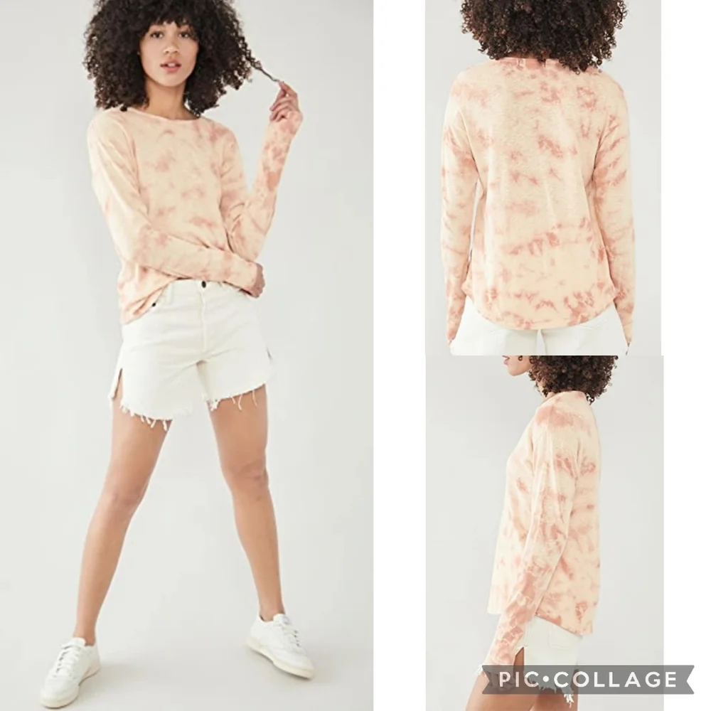 AMO Cotton Tie Dye Tee Long Sleeve Slub Beach Orange Sherbet Small NEW - Picture 8 of 8